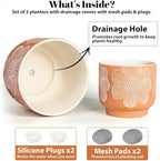 YBX 8 Inch + 6 Inch White Flower Pattern Plant Pots, Sand Glazed Ceramic Planter - Image 5
