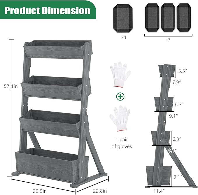 SUNYRISY 4 Tiers Vertical Raised Garden Bed Outdoor Planter Tower, Wooden - Image 5