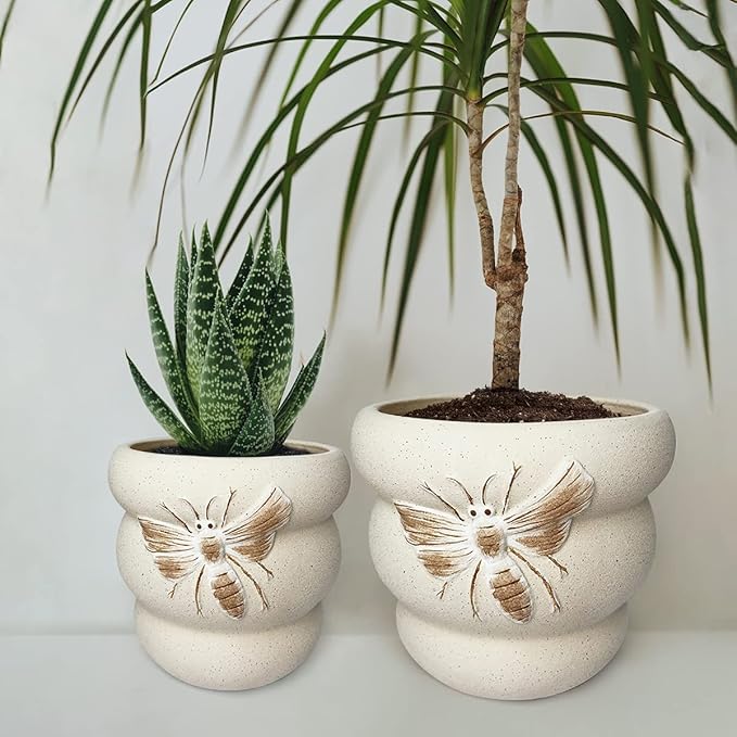 Terracotta Pots with Drainage Holes Bee Decor, Ceramic Pots - Image 4