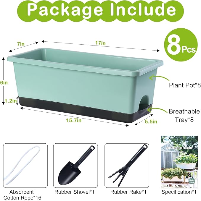 Window Box Planter 8 Pcs, 17 Inches Rectangle Flower Pots - Image 6