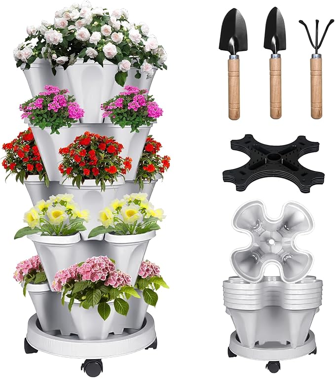 Vertical Strawberry Planter 5 Tier Stackable Tower Herb Planters-Stacking by Bociks