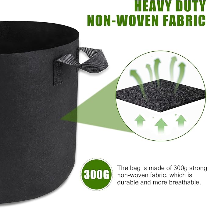 5-Pack 5 Gallon Plant Grow Bags, Heavy Duty Aeration Fabric Pots - Image 5