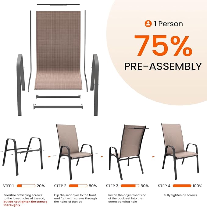 JEAREY Patio Dining Chairs Set of 4, Outdoor Stackable Dining Furniture Set - Image 5