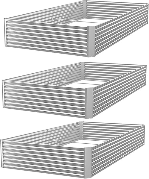 3 Pack 8x4FT Corrugated Galvanized Steel Raised Garden Bed Outdoor, Metal Above by CATMANOR