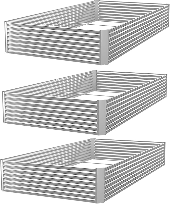 3 Pack 6x3FT Raised Beds for Gardening, Corrugated Galvanized Steel Raised by OZMSHF
