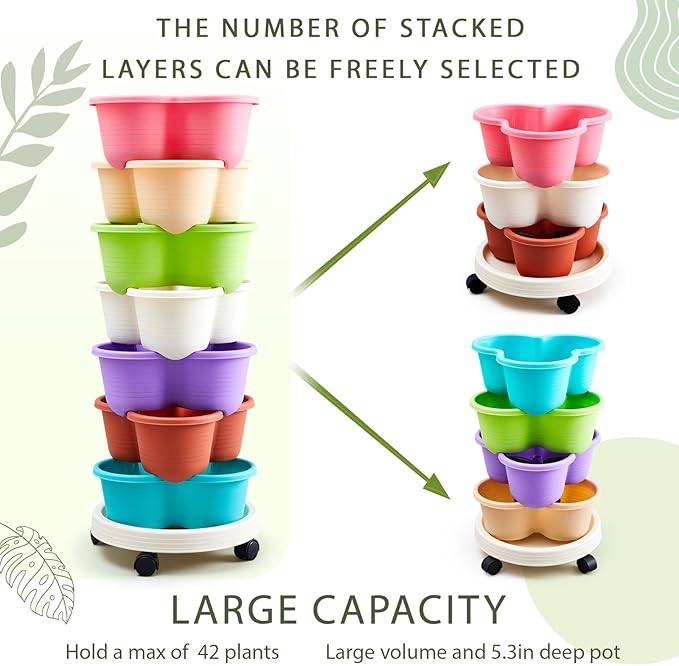 Umigy 2 Set Multicolor 7 Tier Stackable Vertical Planters - Image 5