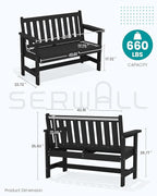SERWALL Outdoor Bench, HDPE Outdoor Benches Weatherproof, 2-Person Garden Bench - Image 3