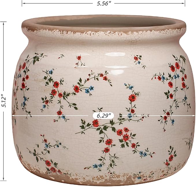 Cottagecore Ceramic Plant Pots, 6.29in French Country Floral Vase & Planters - Image 3