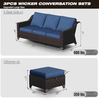 Joyside Patio Furniture Set, 3 Pieces Outdoor Wicker High Back Sofa - Image 2