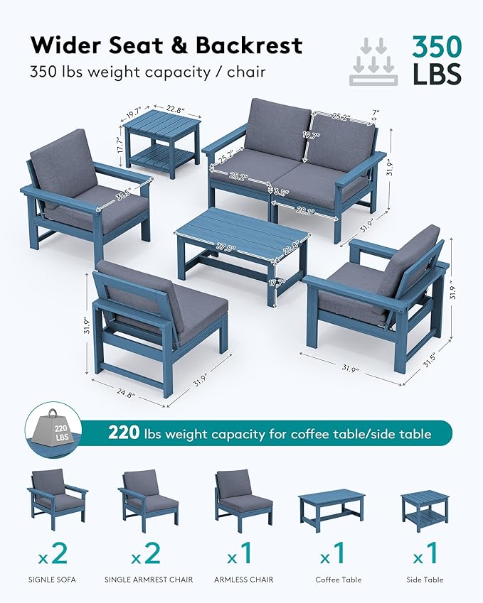 SERWALL HDPE Patio Furniture Set, 7-piece Outdoor Sectional Sofa Set, All - Image 2