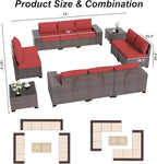 ALAULM 12 Pieces Outdoor Patio Furniture Set Sectional Sofa Sets Brown PE - Image 5