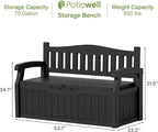Patiowell 75 Gallon Plastic Storage Bench, Water-Resistant Deck Box - Image 3