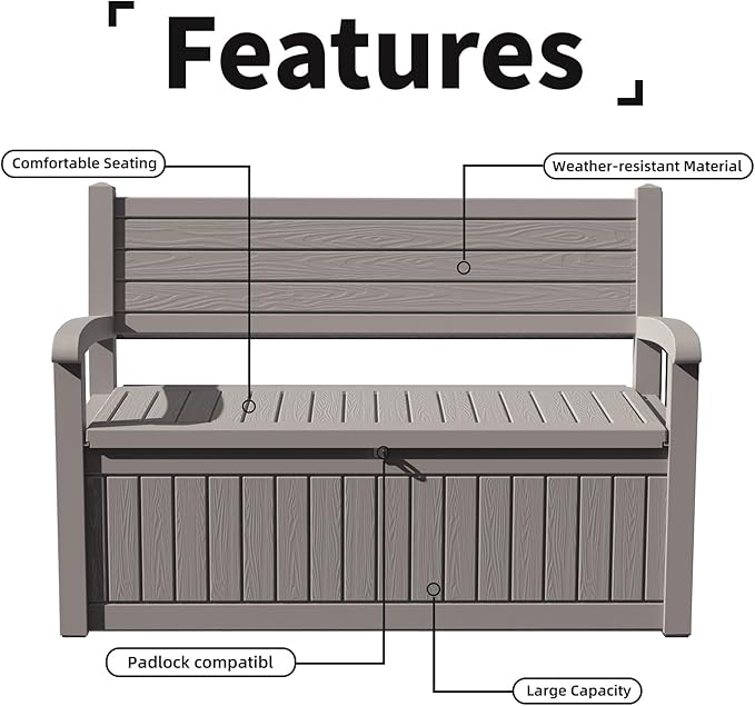 80 Gallon Outdoor Storage Bench Deck Box Waterproof Lockable, Outdoor Storage - Image 6