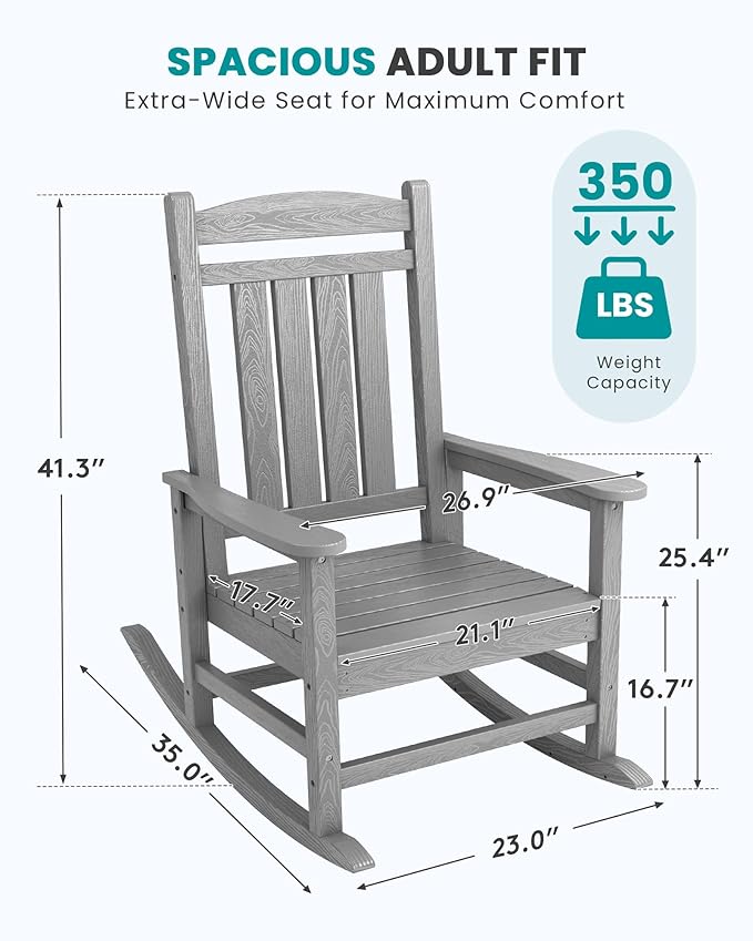 SERWALL Oversized Outdoor Rocking Chair, All-Weather Patio Rocking Chair - Image 3