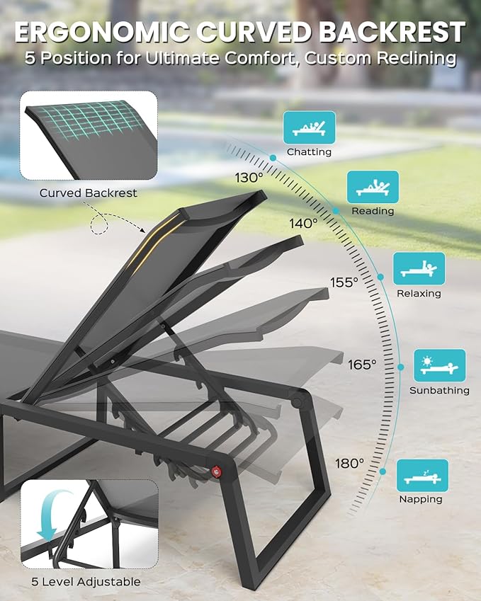 Aluminum Chaise Lounge Chair Outdoor Set of 2, Foldable & No Assembly Pool - Image 4