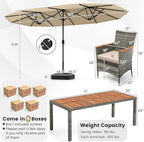 Tangkula 10 Pieces Patio Wicker Dining Set w/Double-Sided Patio Umbrella - Image 4