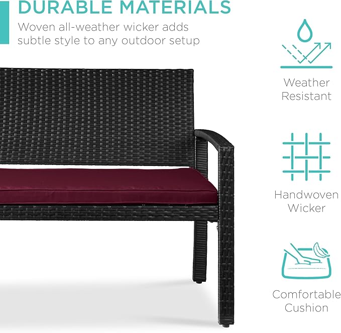 Best Choice Products Outdoor Bench 2-Person Wicker Garden Patio Benches Seating - Image 5