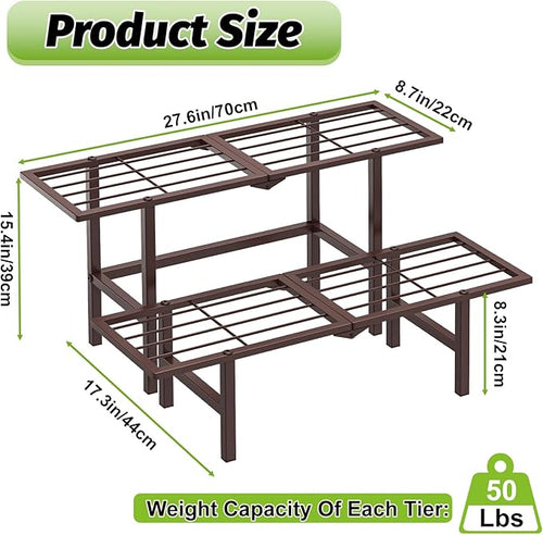 2 Tier Plant Stand Indoor Outdoor, Foldable Metal Separated Ladder Plant Stands - Image 2