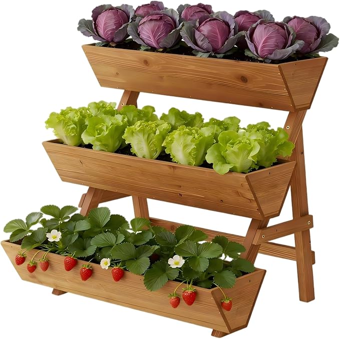 3-Tiers Wooden Raised Garden Bed Tiered Planter Box Flower Pots Vertical Garden by Dawnyard