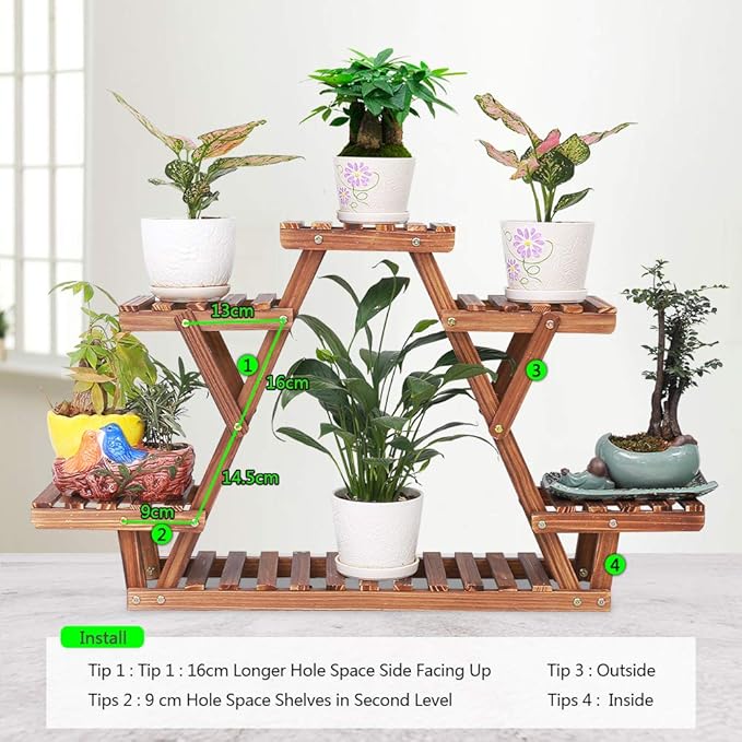 Wood Plant Stand Indoor, 6 Tiered Plant Shelf - Image 6