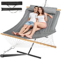 2 Person Outdoor Hammock with Stand, Cotton Rope Hammock with Polyester Pad by Unknown