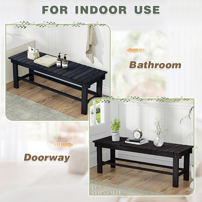 Outdoor Garden Bench, 2-Person Wood Patio Bench Weatherproof Outdoor Backless - Image 7
