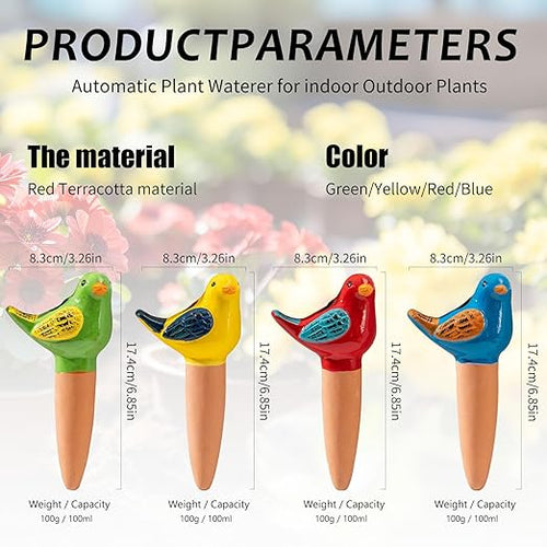 4 Pack Self Watering Bird Shaped Globes, Terracotta Vacation Planters Devices - Image 2