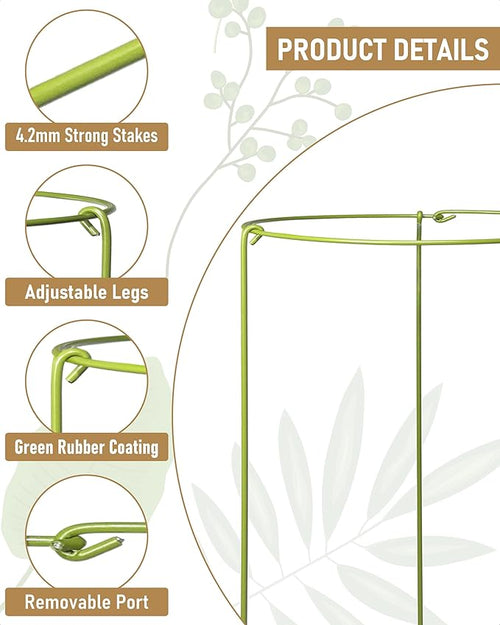 3-Pack Heavy Duty Plant Support Stakes, Metal Plant Ring Cages - Image 2