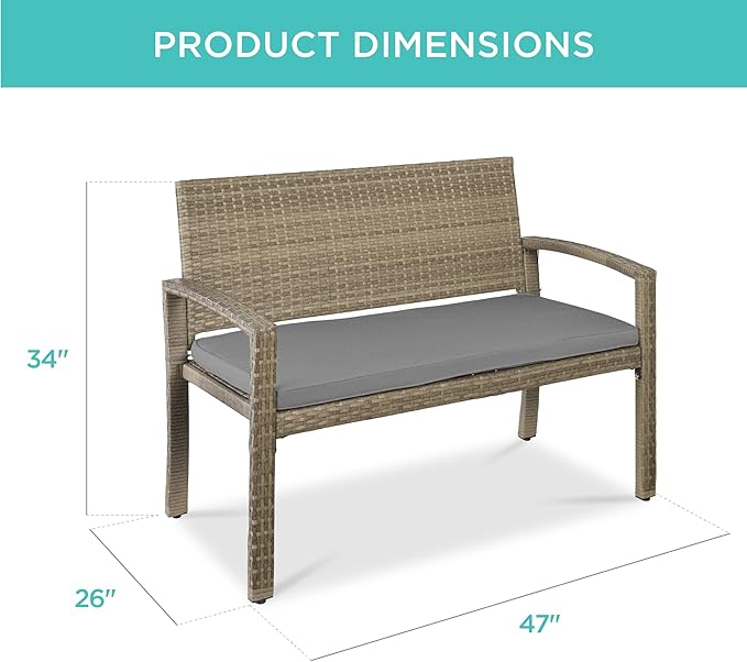 Best Choice Products Outdoor Bench 2-Person Wicker Garden Patio Benches Seating - Image 2