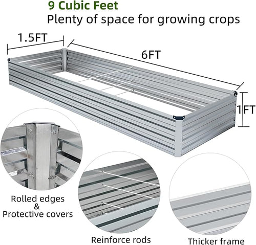 2 Pack 6x1.5x1FT Galvanized Raised Garden Beds Kit Outdoor Metal Gardening - Image 2