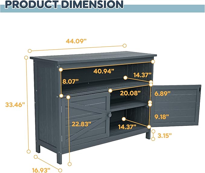 HIPS All-Weather Outdoor Storage Cabinet, Outdoor Sideboard - Image 3