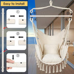 Y- STOP Hammock Chair Hanging Rope Swing, Max 500 Lbs, 2 Cushions Included - Image 5