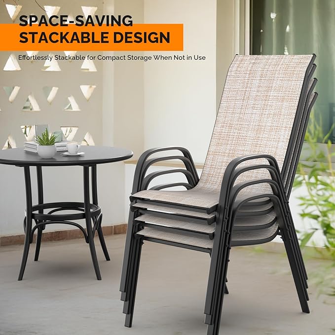 VINGLI Patio Chairs Set of 6 – Stackable Outdoor Dining Chairs - Image 4