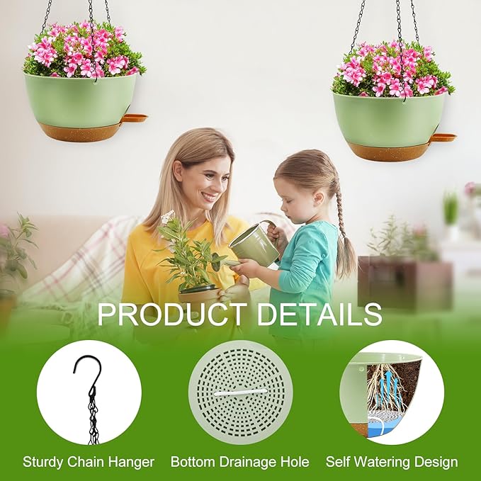 12 inch Hanging Planters for Indoor Plants, 2 Pack Self-Watering Hanging - Image 4
