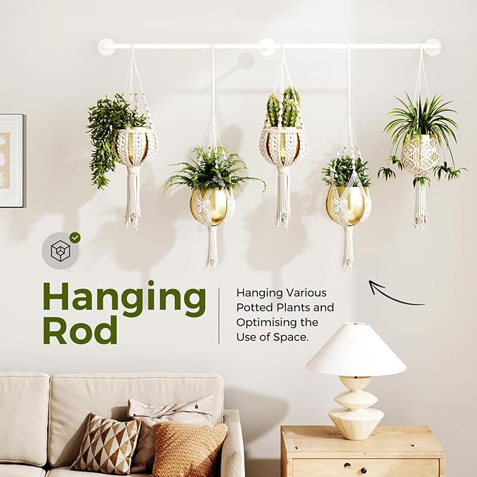 Bamworld Hanging Planters for Indoor - 70in White Metal Rod Plant Hangers - Image 2