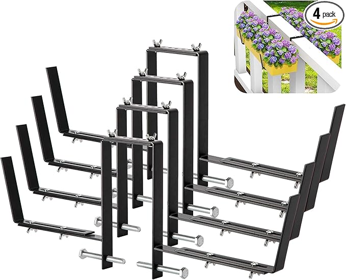 Adnee Set of 4 Double Sided Planter Box Brackets-Adjustable Window Boxes Flower by Adnee