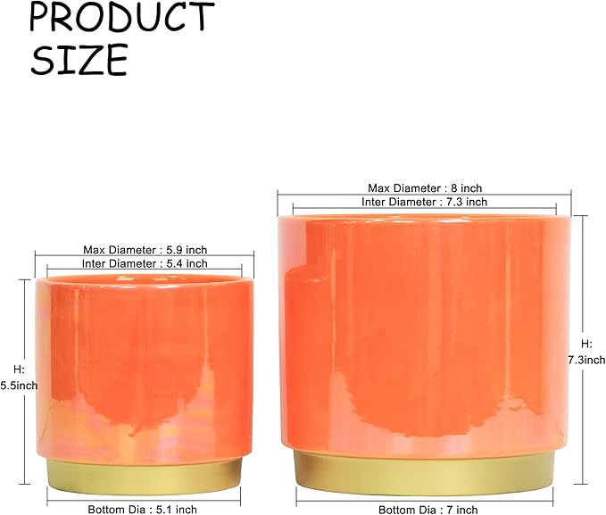 Gepege Peach Indoor Plant Pots for Plants, Ceramic Planter - Image 3