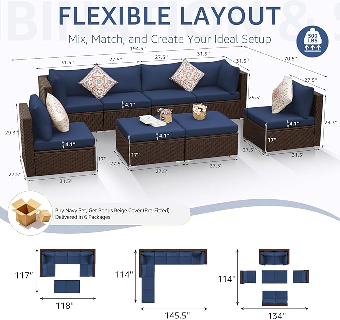 NICESOUL 8 Person Modern Deck Furniture Set, 29.3'' High Back Comfy Outdoor - Image 4