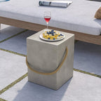 COSIEST Set of 2 Concrete Side Table, Rectangular Outdoor Side Table w Hemp - Image 2