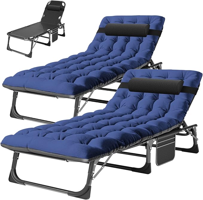 ABORON 2PK Heavy Duty Tanning Chair, 5-Gear Outdoor Folding Chaise Lounge Chair by ABORON
