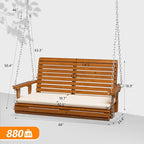 VINGLI Outdoor 4 FT Porch Swing, Heavy Duty 880 LBS Wooden Patio Swings - Image 5