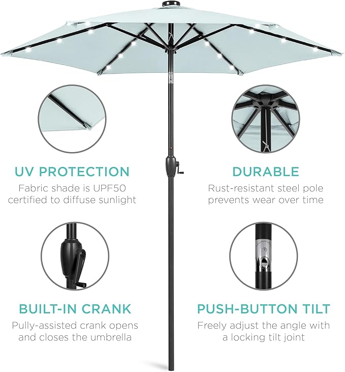 Best Choice Products 7.5ft Outdoor Solar Market Table Patio Umbrella - Image 5