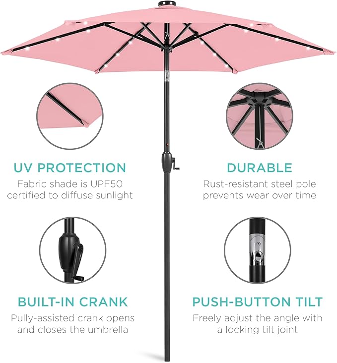 Best Choice Products 7.5ft Outdoor Solar Market Table Patio Umbrella - Image 5