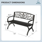 MFSTUDIO 50 Inches Outdoor Garden Bench, Cast Iron Metal Frame Patio Park Bench - Image 2