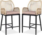 VINGLI Outdoor Counter Height Bar Stools Set of 2, Rattan Outdoor Barstools by VINGLI