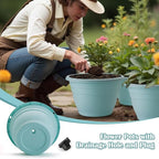 3 Pack 11 Inch Plant Pots with Drainage Hole and Plug, Durable Plastic Flower - Image 2