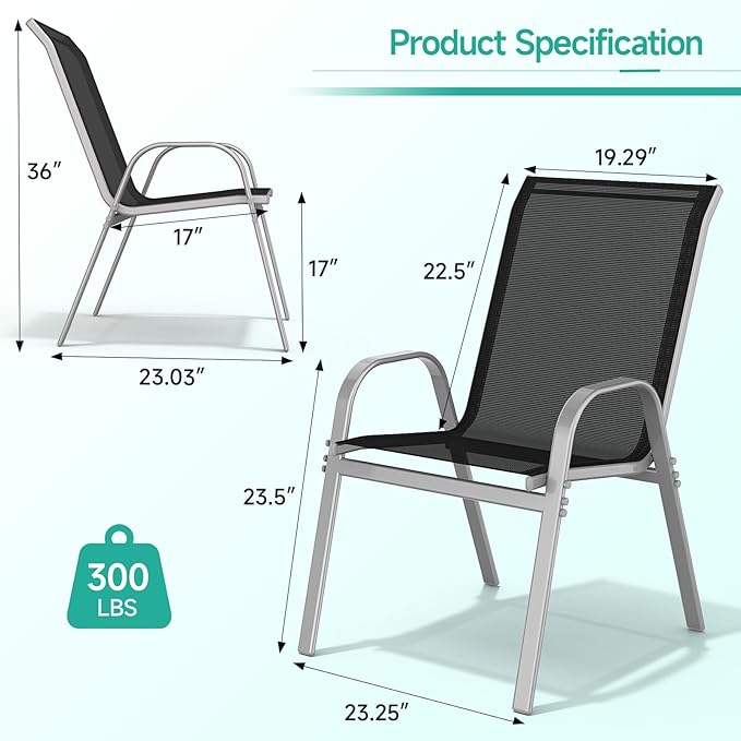 Patio Chairs Set of 4, Easily Set Up Stackable Outdoor Dining Chairs - Image 3