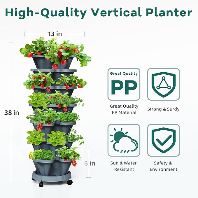 Strawberry Vertical Planters Tower Garden 3 Pack, 7 Tiered Stacking Herb - Image 2