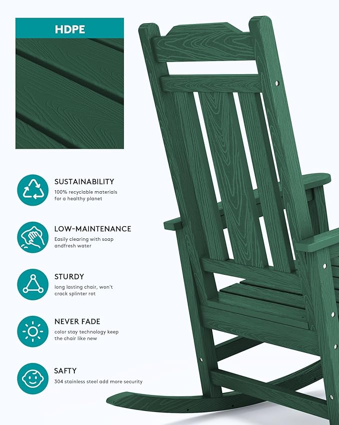 SERWALL Outdoor Rocking Chair Set of 4, Patio Rocking Chairs Set, HDPE Rocking - Image 5