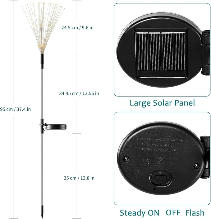 JJGoo Solar Firework Lights, 2 Pack 180 LEDs 2 Lighting Modes Solar Lights - Image 2